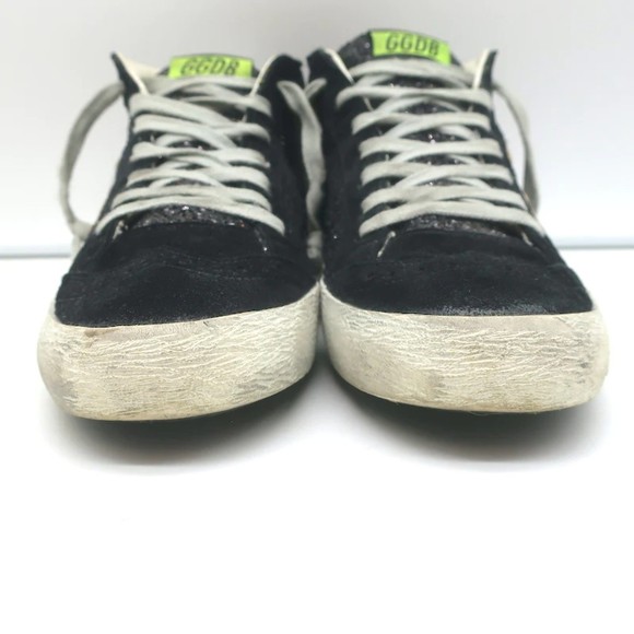 Golden Goose Mid Star Glitter Wing Tip Sneakers Black with Silver Star Size 38 - Picture 4 of 11